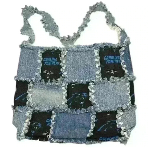 Carolina Panthers Handbags - Carolina Panthers Pocketbook Handmade One of a Kind Made of Denim